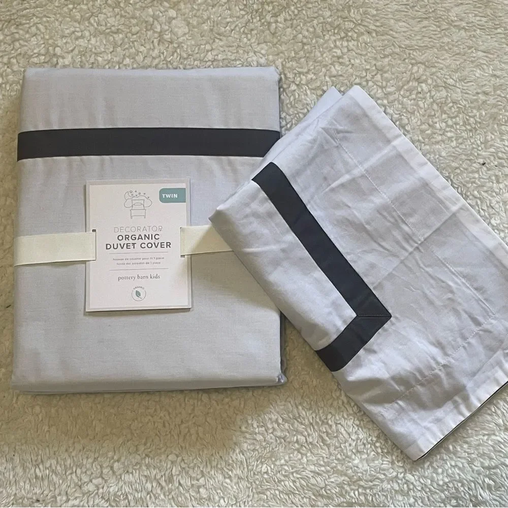 Pottery Barn Kids Decorator Organic Duvet Cover & Sham Twin GRAY
